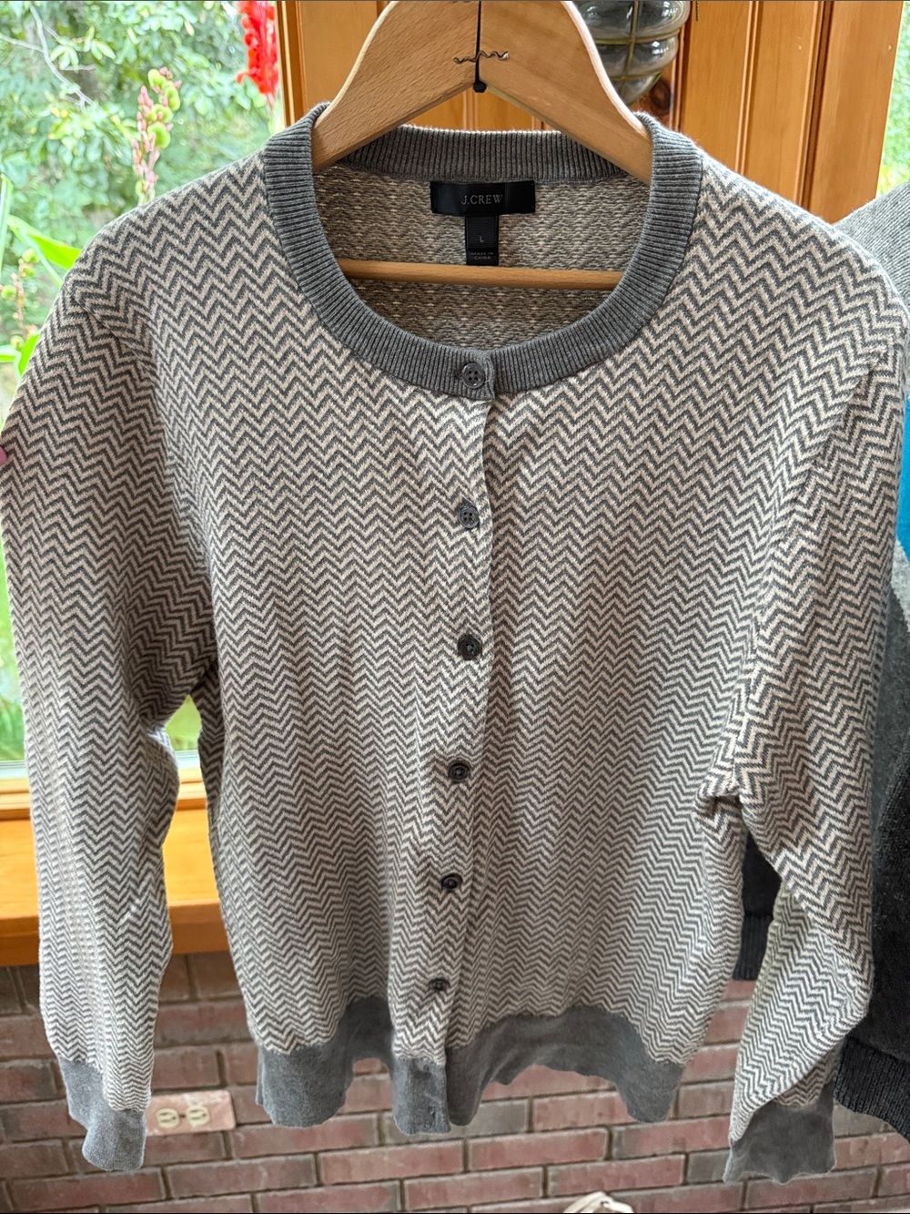 J. Crew Gray Chevron Button-Front Crewneck Cardigan